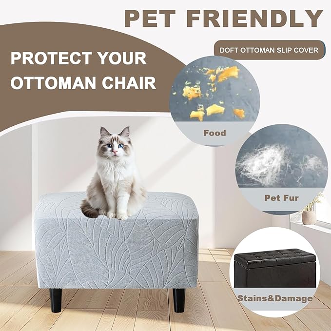 Eco-Ancheng Ottoman Cover Stretch Rectangle Footrest Stool Slipcover Ottoman Bench Covers Jacquard Footstool Protector Covers Storage Ottoman Slipcovers for Foot Stool with Nonslip Elastic Bottom,06
