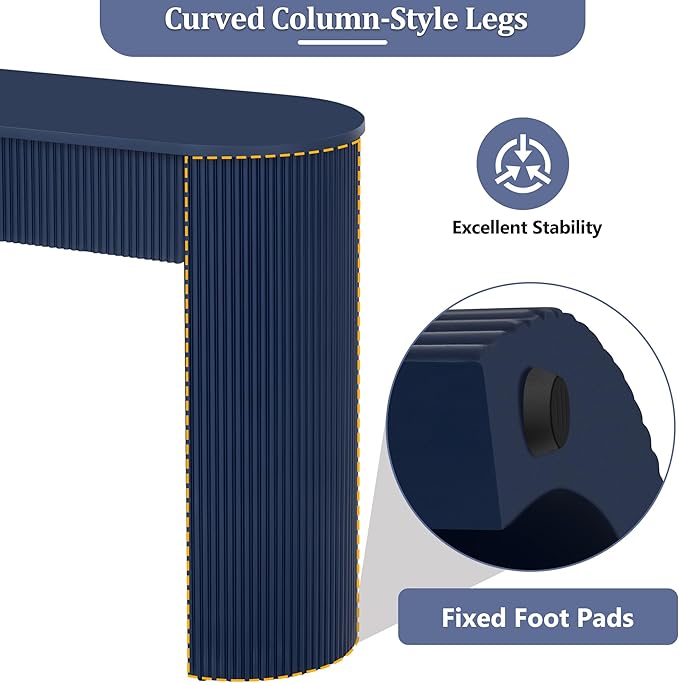 Modern Versatile Console Table with Oval Top and 2 Drawers, Wooden 54'' Long Entryway Table Accent Sofa Table for Hallway Living Room, Unique Vertical Stripe Design (Navy-1.27)