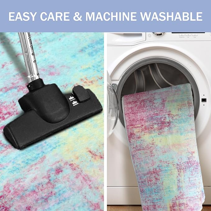IOHOUZE Abstract Runner Rug 2x7 Ft Washable Runners for Hallways, Non Slip Kitchen Runner Printed Faux Wool Entryway Runners Indoor, Modern Abstract Floor Carpet for Hall Kitchen Bedroom, Pink Teal