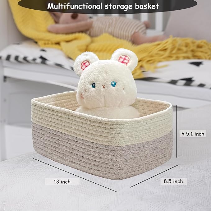 COMFY-HOMI 13" x 8.5" x 5.1" Storage Baskets for Organizing | Cotton Rope Woven Basket | Toy Storage Bin Box | Basket for Shelves,1 Pack,light brown