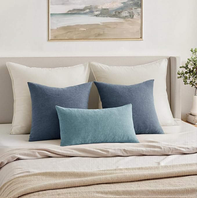 MIULEE Dark Grey Blue Couch Pillow Covers 18x18 Inch, Set of 2 Soft Chenille Decorative Square Throw Pillow Covers Farmhouse for Sofa Living Room Bed