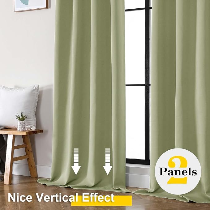 Sage Green Blackout Curtains 84 Inches Long 2 Panels Set, Soft Solid Thermal Insulated Room Darkening Curtains for Bedroom Living Room, Rod Pocket Drape, 50" Wx84 L