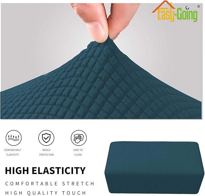 Easy-Going Stretch Ottoman Cover Folding Storage Stool Furniture Protector Soft Rectangle slipcover with Elastic Bottom(Ottoman Small,Deep Teal)