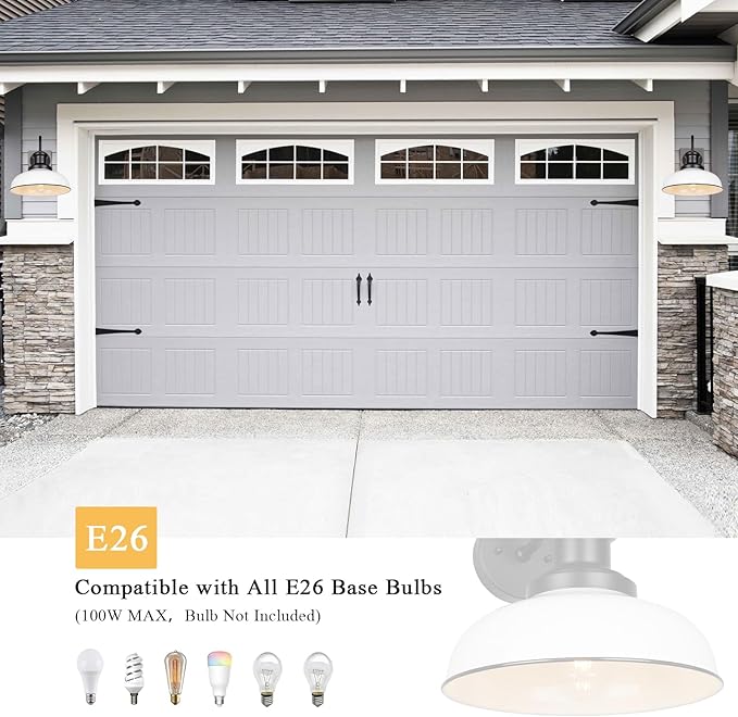 Outdoor Barn Light, Rustic Outdoor Wall Sconce, Farmhouse Exterior Wall Mount Light, Vintage Indoor Wall Lighting Fixture, Industrial White Lantern Lamp for Porch, Garage, Patio, RZ007 WH