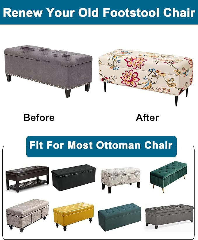 CRFATOP Printed Rectangle Ottoman Stool Cover Stretch Folding Storage Footstool Bench Slipcovers Upholstered Foot Chest Chair Covers Washable Entryway Furniture Protector with Elastic Bands,S,06