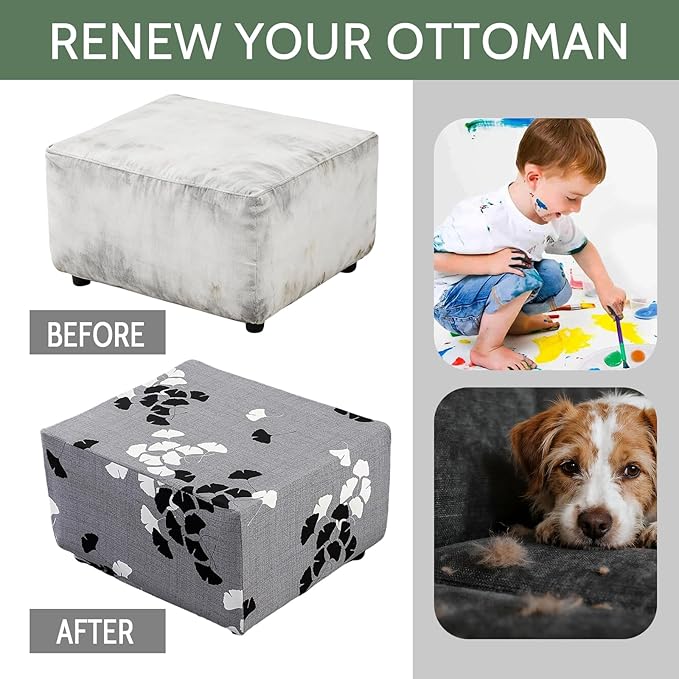 HAOYONG Ottoman Cover Rectangle Printed, Stretch Footstool Slipcover Soft Fabric Protector for Rectangular Ottoman in Living Room or Bedroom Washable Medium