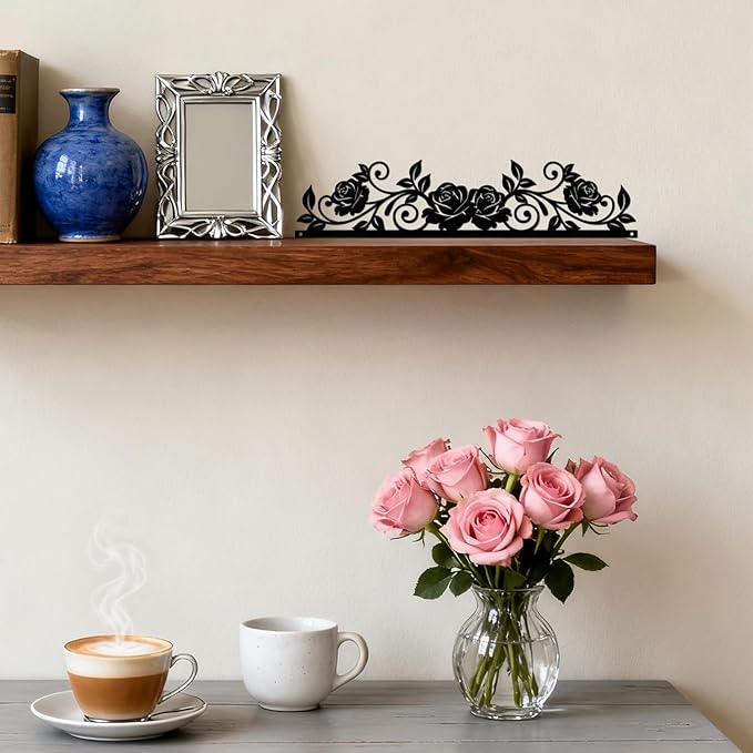 CUTHOLLOW 2Pcs Vintage Rose Door Topper Sign Wall Art Decor, 11.8"x2.7" Metal Unique Hanging Above Door Frame Corner Accent for Home Living Room Front Door Hallway Bedroom, Gift for Housewarming Xmas