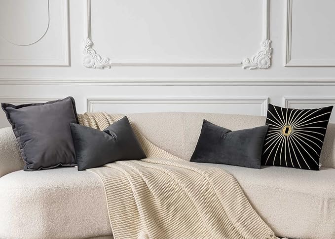 JUSPURBET Decorative Pillow Covers Set of 2 Velvet Throw Pillow Covers for Couch Sofa Bed Soft Lumbar Cushion Covers with Hidden Zipper for Living Room Home Decor,Dark Gray,14x24 inch