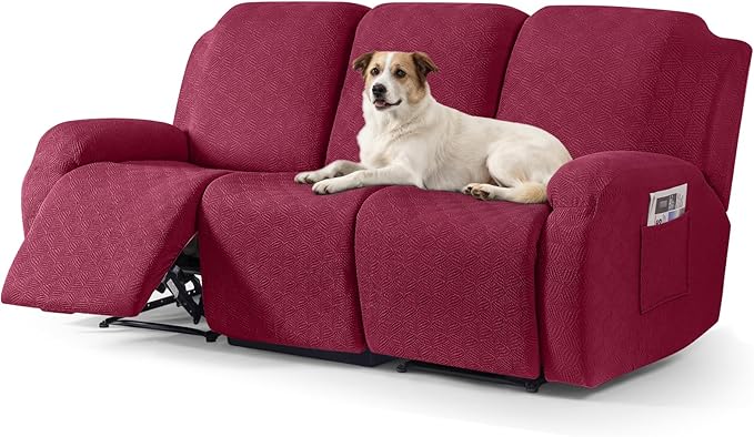 Timeles Recliner Covers for 3 Seater Reclining Sofa Slipcover Furniture Protector for Dogs and Pets Stretch Soft Washable (Three-Seater, Burgundy)