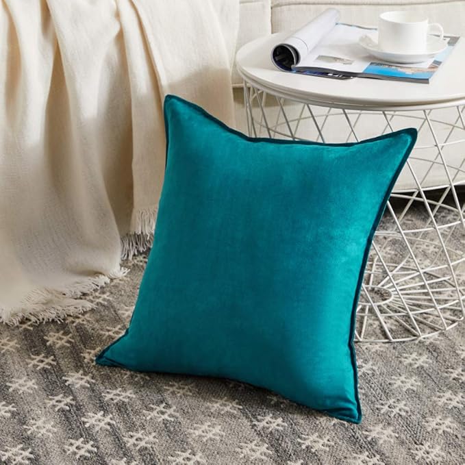 Fancy Homi 2 Packs Premium Faux Suede Decorative Throw Pillow Covers, Super Soft Square Pillow Case,Solid Cushion Cover for Couch/Sofa/Bedroom (24" x 24", Set of 2, Teal)