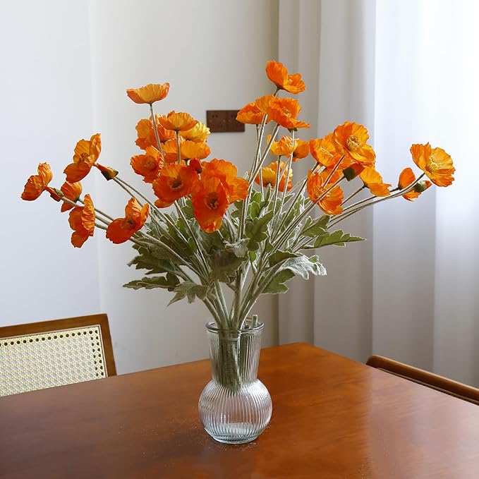 12PCS Orange Poppy Flowers Artificial 23" Real Touch Stems Faux Poppies Silk Flowers for Home Decor Indoor (Orange)