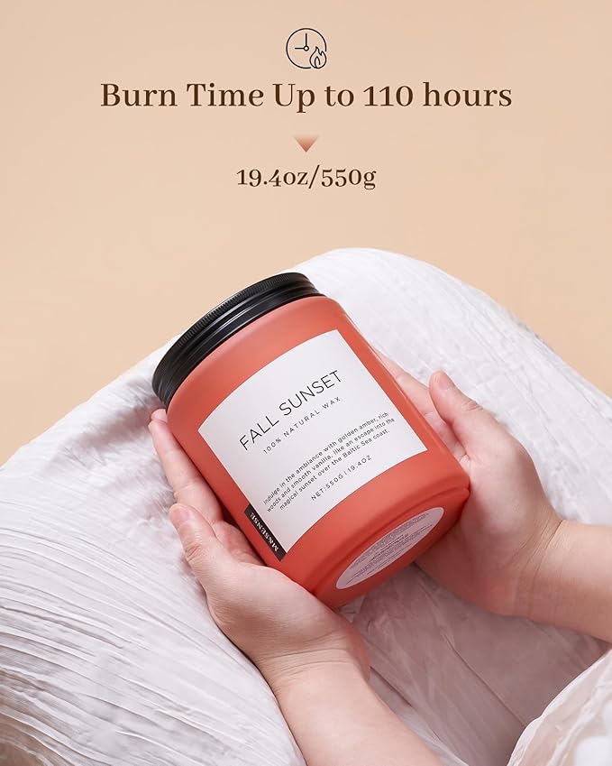 M&SENSE Fall Sunset Amber Scented 19.4oz 110 Hours Long Lasting Slow Burning Candle for Housewarming, Large Natural Soy Organic Relaxing Aromatherapy Candle Gifts for Women Men