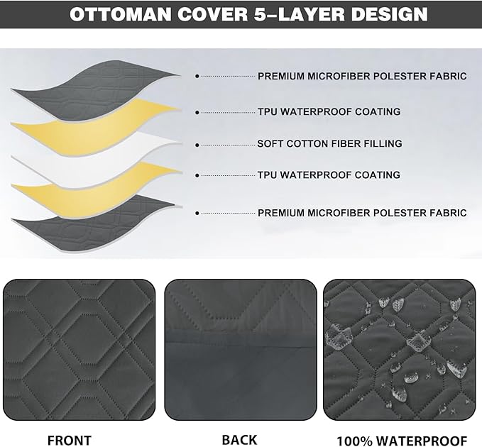 Ottoman Cover Square,Waterproof Square Ottoman Covers Thick Slipcover for Living Room,Washable Storage Footstool Furniture Protector for Dogs,Pets,Charcoal Grey,Medium