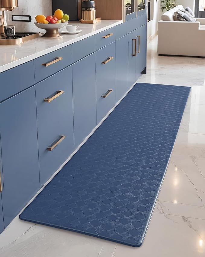Color&Geometry Anti Fatigue Cushioned Kitchen Floor Mats,17"X47",Runner Rug Non Slip Waterproof,Memory Foam Padded Standing Mat for Front Sink,Blue