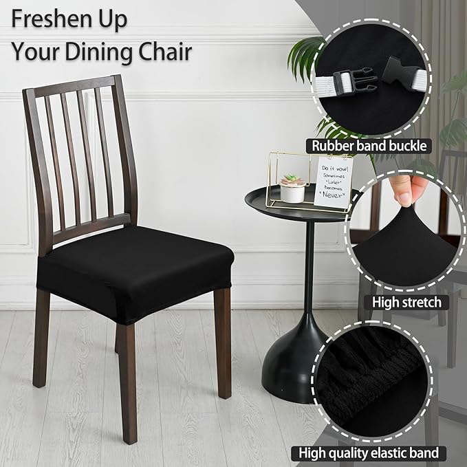 Dining Chair Seat Covers Set of 4, Stretch Velvet Chair Seat Slipcovers Protector, Removable Washable Kitchen Chair Covers for Dining Room Chairs (Set of 4, Black)
