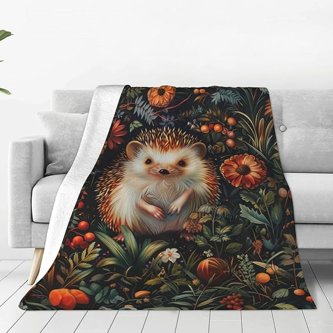 Cute Hedgehog Forest Decor Super Cozy Plush Lightweight Soft Flannel Fleece Jungle Animal Blanket Gifts For Girls Boys Kids Women Men Teenager For Sofa Bed Couch 40"X50"