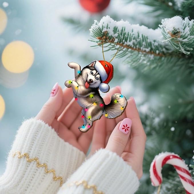 2-Sided Printed Funny Husky Wooden Christmas Ornaments, Keepsake for Women, Men and Friends, Husky Dog Christmas Tree Hanging Decorations