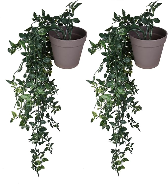 VENTO 2 Pack Fake Artificial Hanging Plants with Pots, Faux, Vines, Pathos, Greenery for Home, Garden, Office, Balcony, and Indoor/Outdoor Decor, Durable Plastic, No Maintenance, Brown, 28x10x10 cm
