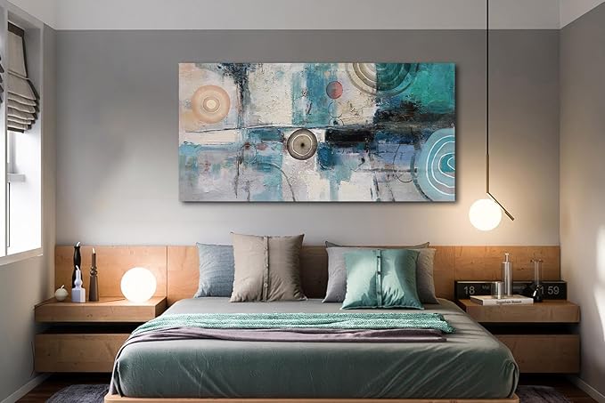Acocifi Abstract Wall Art Turquoise Grey Teal Canvas Textured Painting Modern Geometric Picture, Large Vertical Artwork Framed for Living Room Bedroom Bathroom Hallway Office Home Decor 40x20