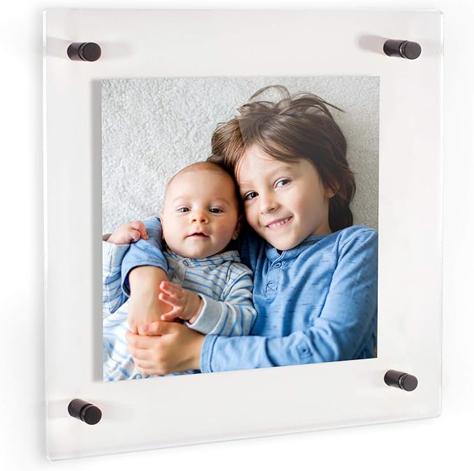 ArtToFrames Floating Acrylic Frame for Pictures Up to 9x9 inches (Full Frame is 13x13) with Black Standoff Wall Mount Hardware, Acrylic-109-9x9-72