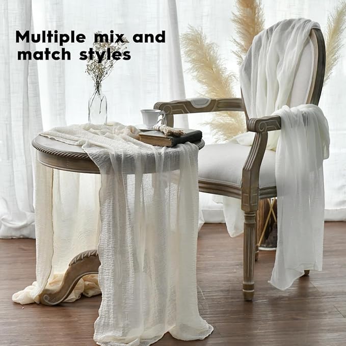 Artoid Mode Boho Cheesecloth Gauze Ivory Wedding Table Runner, 160 Inch Seasonal Fabric Kitchen Dining Holiday Table Decor for Home Party Indoor