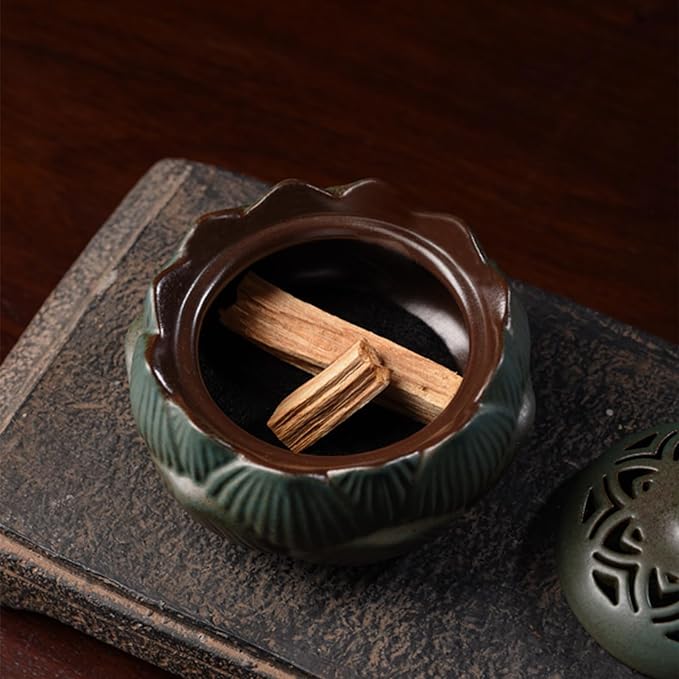Incense Burner or Incense Cone Holder,Lotus Cone Incense Burner,Incense Cone Holder for Incense Cone and Coil Incense, Coil Incense Burner Set for Office Yoga and Home,Green