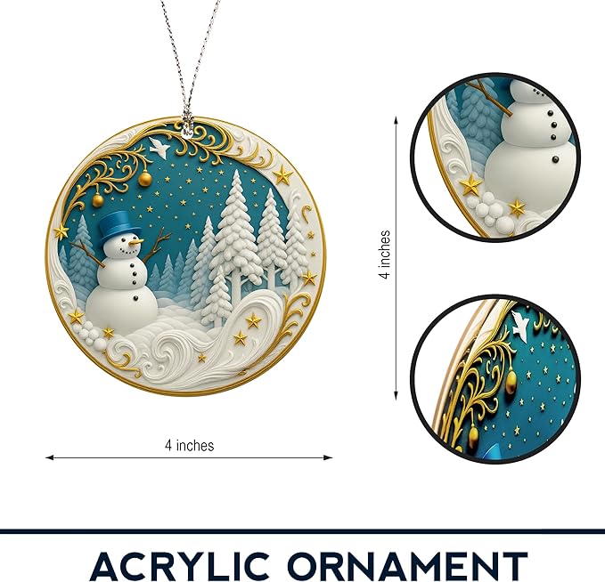 Happy Snowman Christmas Ornaments 2025, Holiday Acrylic Hanging Ornament for Xmas Tree Window Car, Snowman Decor for Home, Unique Christmas Decorations, Winter Gifts for Friends Family Coworkers