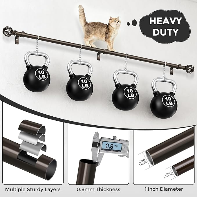 Long Bronze Curtain Rods for Windows 72 to 144 Inch, 1" Adjustable Decorative Window Treatment Rods with Aluminium Twisted Cage Finials, Heavy Duty Metal Farmhouse Drapery Pole, Easy Install