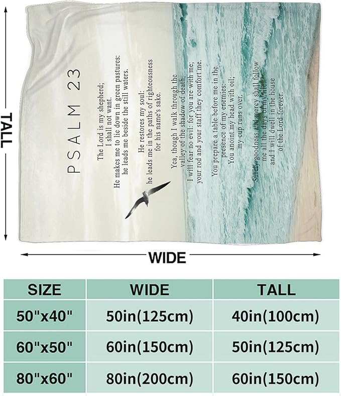 Tijuboni Psalm 23 Throw Blanket Christian Religious Gifts for Women Men Girls Boys Kids Adults Soft Flannel Fleece Blanket for Couch Sofa Bed Home Decor 50"x60"