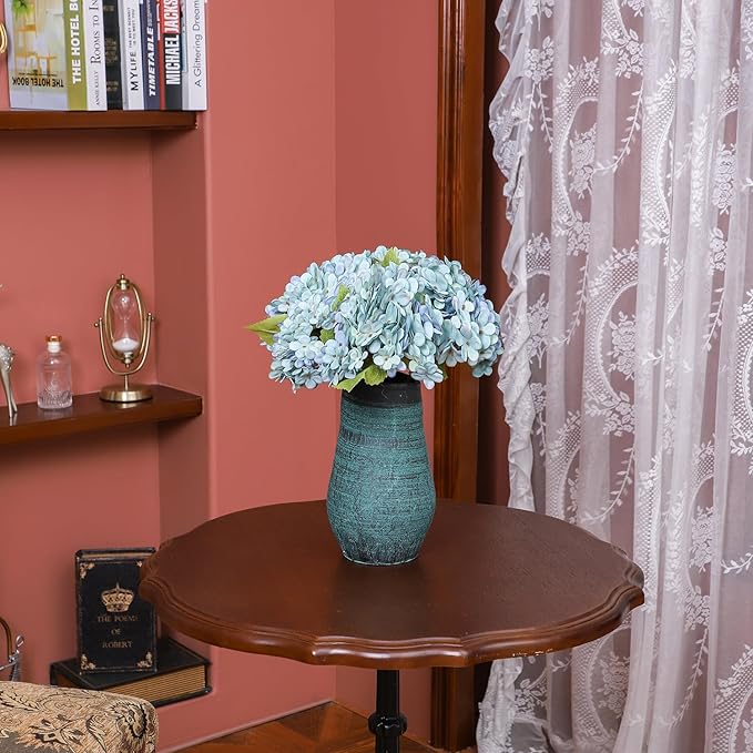 Kimura's Cabin 6pcs Fake Blue Flowers Artificial Silk Hydrangea Flowers Bouquets Faux Hydrangea with Stems for Farmhouse Home Table Centerpieces Wedding Party Decoration(Blue, Pack of 6)
