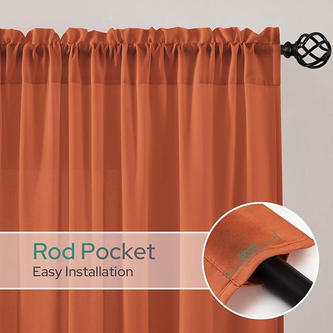HOMEIDEAS Non-See-Through Fall Burnt Orange Privacy Kitchen Sheer Curtains 24 Inches Long 2 Panels Set Light Filtering Curtains for Living Room Bedroom Drapes,W30xL24
