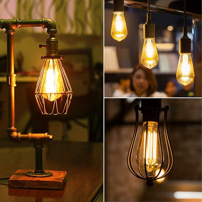 ANWIO Vintage Edison Light Bulb ST21 LED Filament Bulb 4W(35 Watt Equivalent) Non-Dimmable 2500K (Amber Glow) Warm White E26 Medium Base, Amber Glass Cover,6 Pack