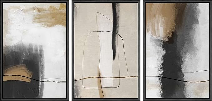 SIGNWIN Framed Canvas Print Wall Art Set Geometric Line Brown Black Pastel Color Field Abstract Shapes Illustrations Modern Art Decorative Colorful for Living Room, Bedroom, Office - 16"x24"x3 Black