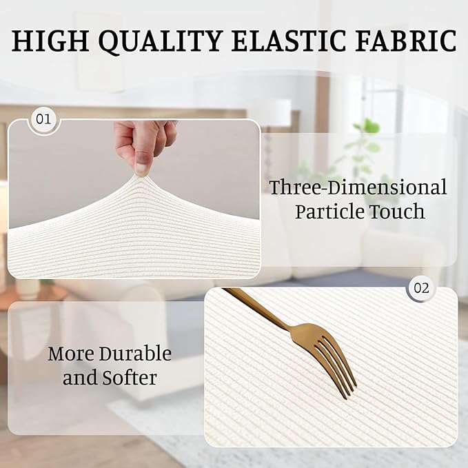 Sectional Couch Covers for Sofa Cushion L Shaped Couch Cover Washable Soft Couch Cushion Covers Stretch Sofa Slipcovers with 2 Pcs Pillowcases(4-Piece 3 Seater + 1 Chaise, White)