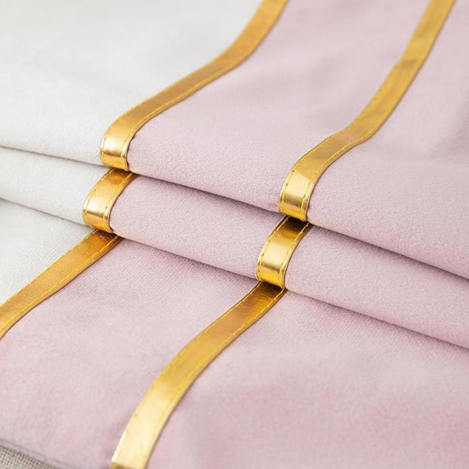 ZLINA Set of 2 Velvet Decorative Throw Pillow Covers Pink White Patchwork with Gold Leather Pillow Covers 24 × 24 Inch Cushion Covers Decor Living Room Sofa Bedroom Car