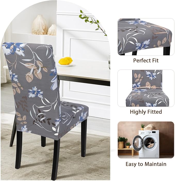 SearchI Dining Room Chair Covers Set of 4, Stretch Printed Kitchen Chair Slipcovers Removable Washable Parsons Chair Covers Protector for Dining Room, Hotel, Ceremony (Flower Pattern4)