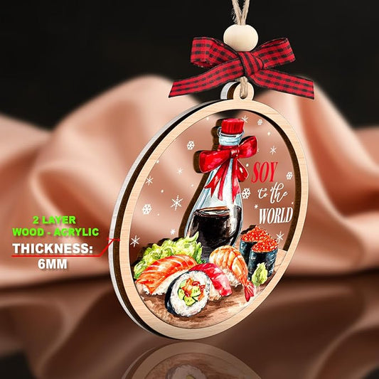 Sushi Ornament - Sushi Ornaments for Christmas Tree - Japanese Food Christmas Ornament - Food Gifts for Sushi and Japanese Culture Lovers - 2 Layer Acrylic and Wood Christmas Ornaments 2025