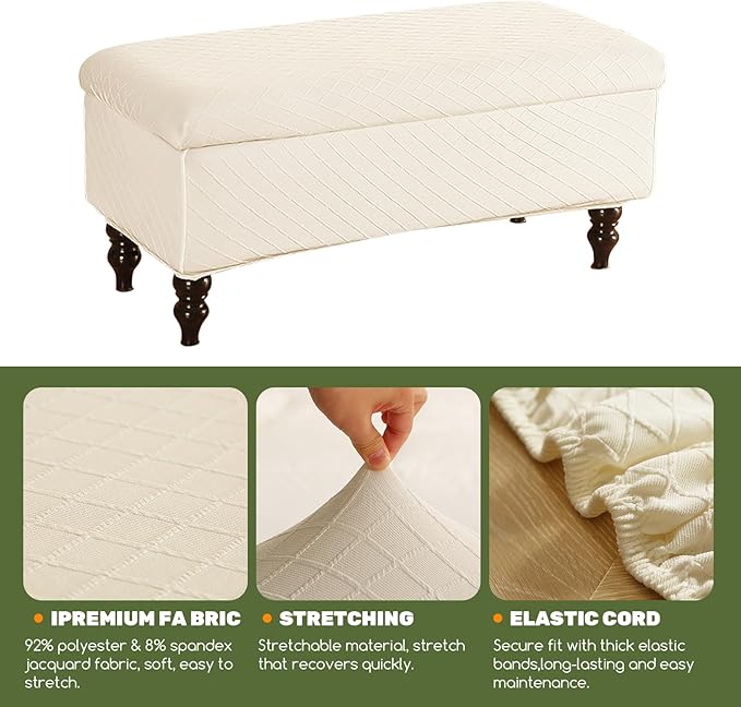 FUANGUI Ottoman Cover Stretch Storage Ottoman Bench Slipcover Jacquard Folding Storage Bench Ottoman Cover Footrest Stool Slipcover Footstool Protector Cover with Elastic Bottom,Small