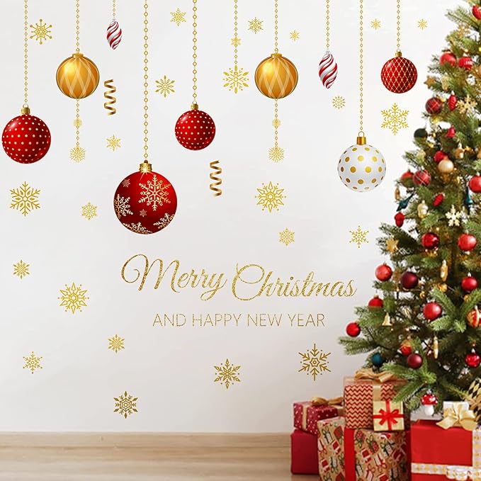 2 Sheets Christmas Wall Decals Christmas Light Bulb Wall Stickers Xmas Ball Foil Swirls Hanging Ceiling Decoration for Indoor Xmas Party Decoration Accessories