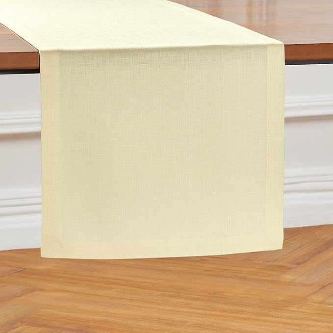 Solino Home Linen Table Runner 36 Inches - 100% Pure Linen Creamy Ivory Table Runner 14 x 36 Inch Ideal for Dresser and Coffee Tables - Spring, Easter - Diana Medium Weight