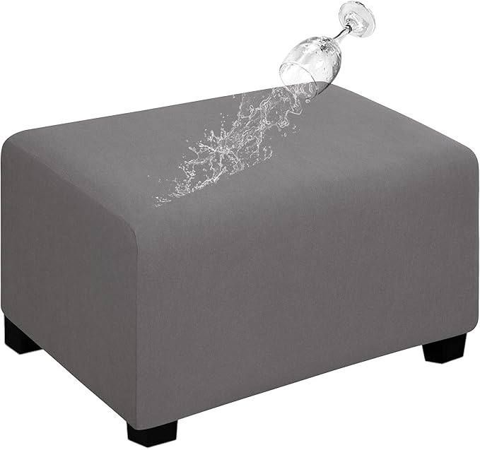 Easy-Going 100% Dual Waterproof Stretch Ottoman Cover Rectangle Folding Storage Stool Furniture Protector Soft Slipcover for Living Room with Elastic Bottom (Large, Light Gray)