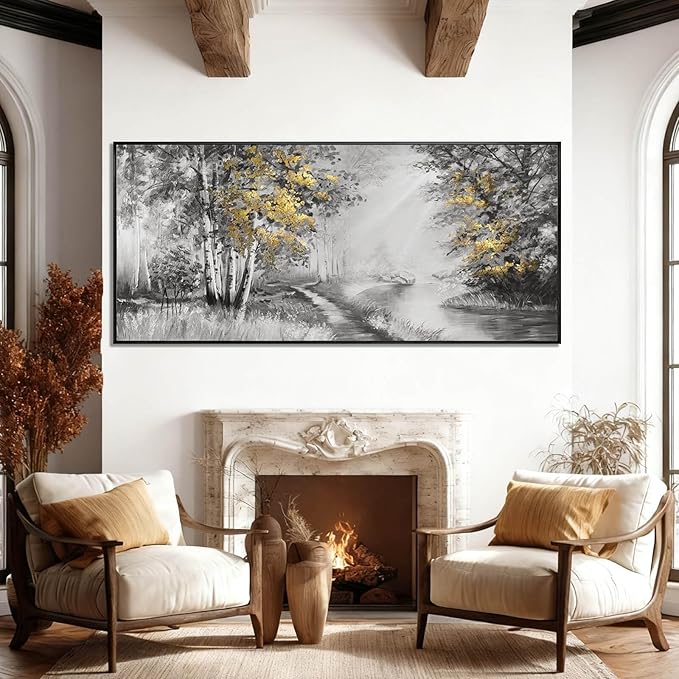 SOUGUAN Grey and Gold Canvas Wall Art Tree Wall Decor Modern Posters 32"x70" Large Decoration Living Room Pictures for Bedroom Office