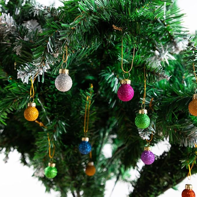 Joiedomi 36 Pcs Christmas Mini Glitter Glass Balls Ornaments, 1 Inch Multicolor Xmas Hanging Ball for Christmas Tree Decoration and Holiday Ornaments