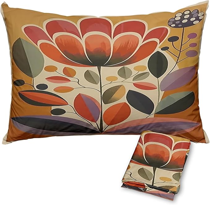 Boho Floral Pillow Protectors with Zipper Standard Size Matisse Botanical Print Pillow Covers Set of 2 Abstract Pillowcases Midcentury Modern Colorful Flower Bed Pillow Covers 30"X20" Orange