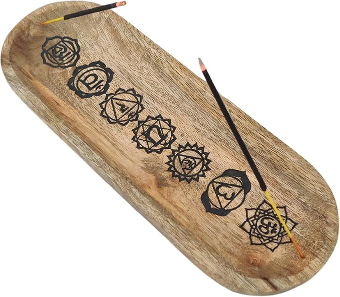 VANIYA CRAFTS® Wooden Handmade Symbols Design Boat Shape Incense Holder Stand Insence Tray for Home Decor Restaurant (11X4, Natural Black)