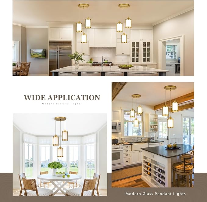 3-Light Pendant Lighting, Brushed Gold Dining Room Chandelier Light Fixture Over Table with Milk Glass, Modern Cluster Hanging Lights for Kitchen Island Sink, OS-3014-3BGW