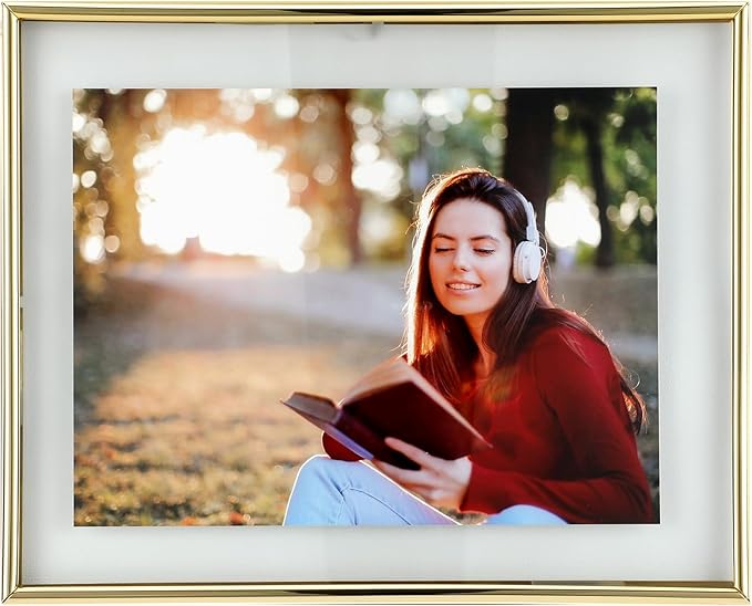 Wall Floating Frame, 8"×10", Gold, Wall Mounting or Wall Leaning, For Photo 6×8, 5×7, 4×6, Classy Gift For Festival, Wedding, Anniversary, Home or Office Décor
