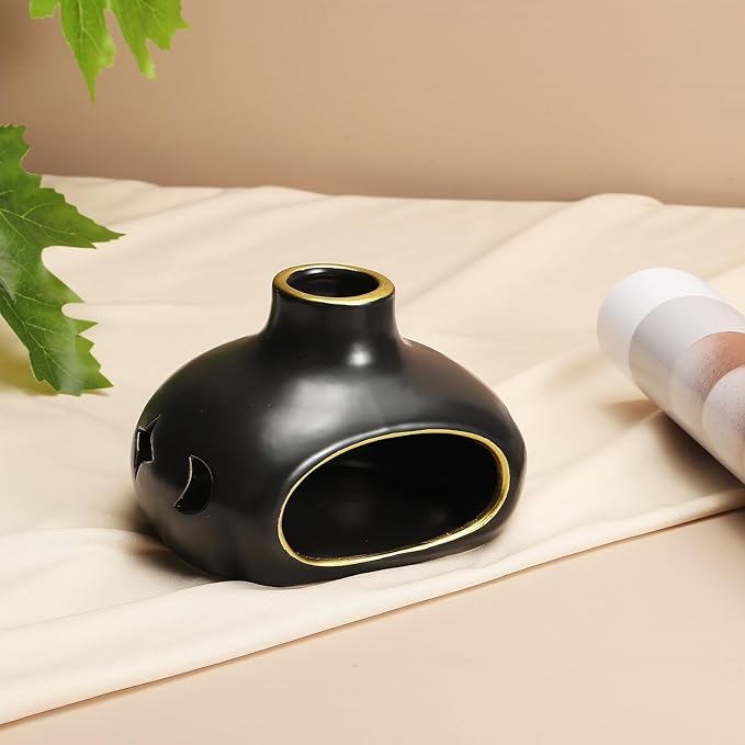 uxcell Incense Burner, Ceramic Incense Holder Santo Holder Ash Catcher with Cleaning Brush Tweezer Decorative Bowl for Meditation Stick Aromatherapy Yoga, Black