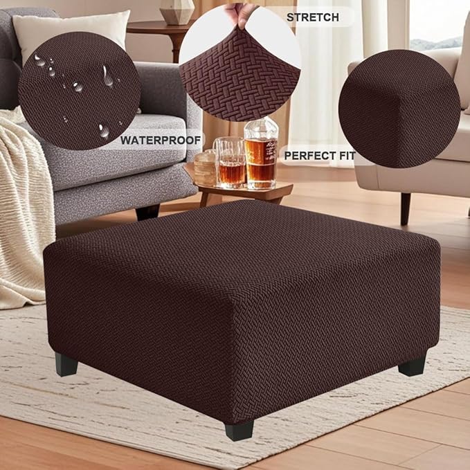 Levoberg Waterproof Square Ottoman Cover Large Square Folding Storage Ottoman Bench Slipcovers Footrest Stool Covers Oversized Ottoman Coffee Table Covers Cube with Elastic Bottom L Coffee