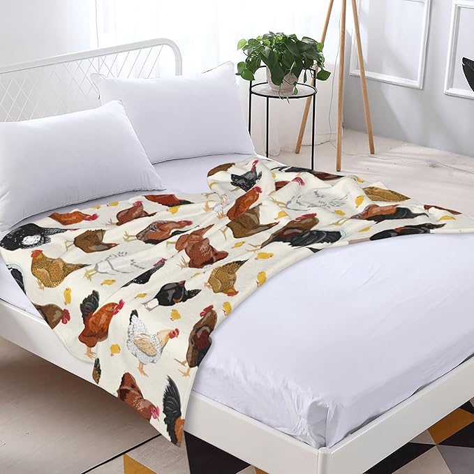 Chicken Throw Blanket Soft Plush Fleece Blankets Warm Cozy Lightweight Fuzzy Blanket for Bed Sofa Couch Home Decor 60"X50"
